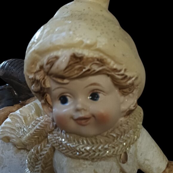 Vintage Adorable Winter Children Figurines – Cozy Winter Snow Play - Set of Two - Picture 12 of 12